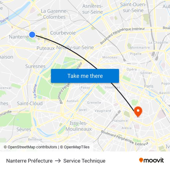 Nanterre Préfecture to Service Technique map