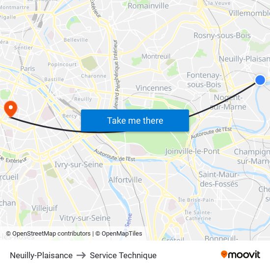 Neuilly-Plaisance to Service Technique map