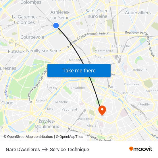 Gare D'Asnieres to Service Technique map
