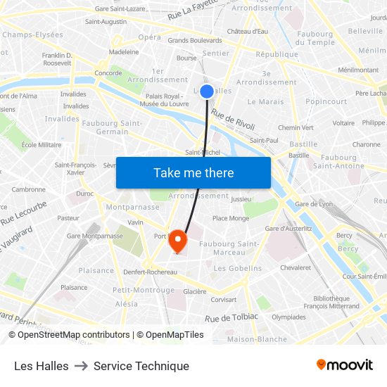 Les Halles to Service Technique map