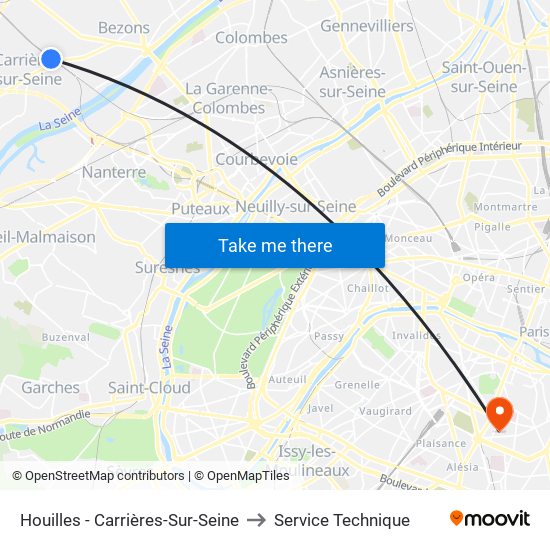 Houilles - Carrières-Sur-Seine to Service Technique map