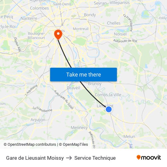 Gare de Lieusaint Moissy to Service Technique map