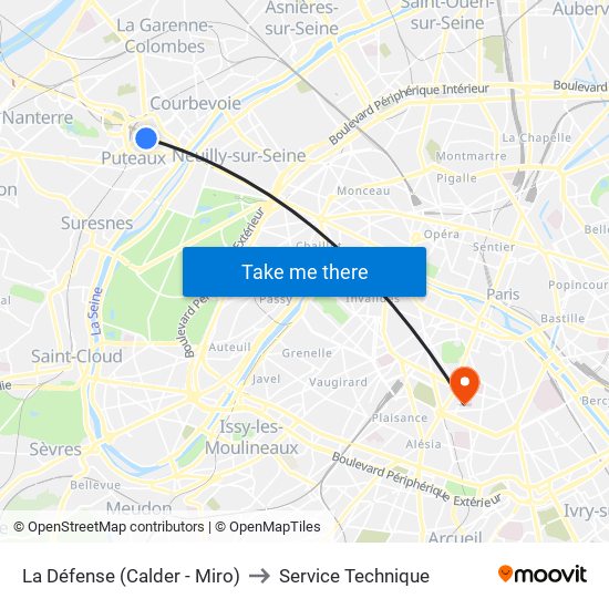 La Défense (Calder - Miro) to Service Technique map