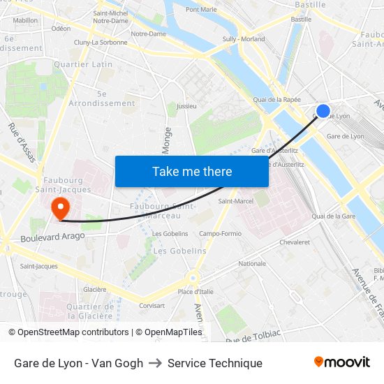 Gare de Lyon - Van Gogh to Service Technique map