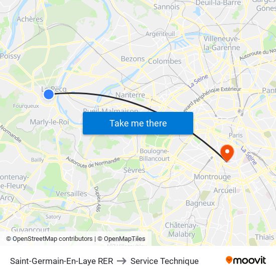 Saint-Germain-En-Laye RER to Service Technique map