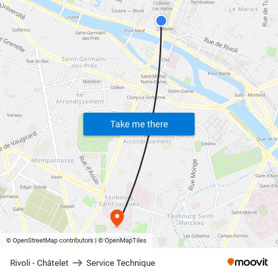 Rivoli - Châtelet to Service Technique map