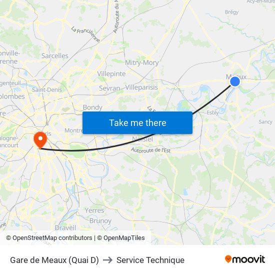 Gare de Meaux (Quai D) to Service Technique map