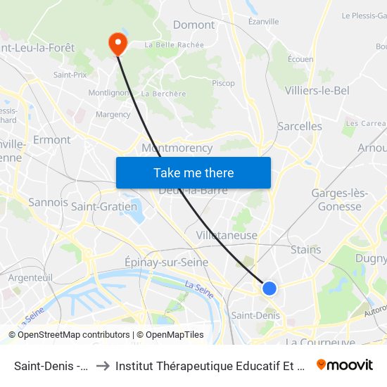 Saint-Denis - Université to Institut Thérapeutique Educatif Et Pédagogique la Mayotte map