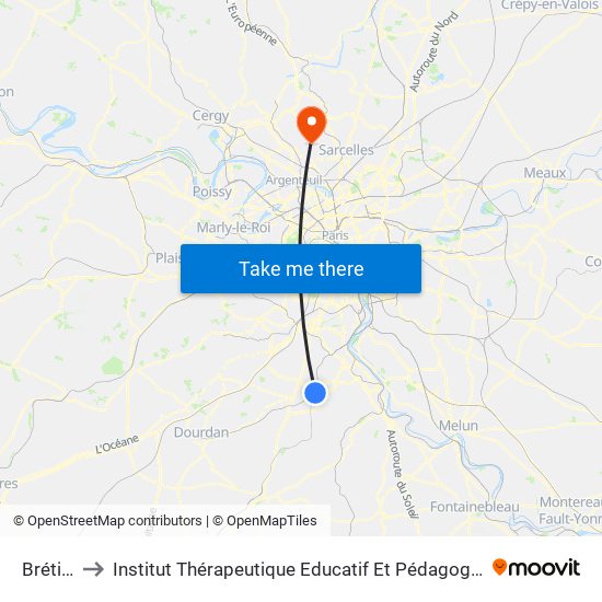 Brétigny to Institut Thérapeutique Educatif Et Pédagogique la Mayotte map
