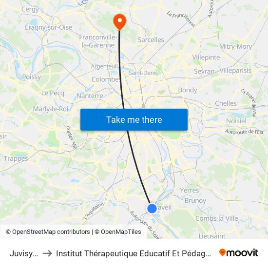 Juvisy RER to Institut Thérapeutique Educatif Et Pédagogique la Mayotte map