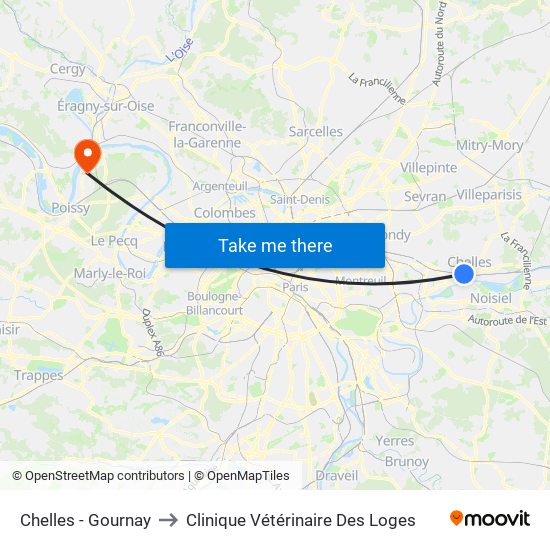 Chelles - Gournay to Clinique Vétérinaire Des Loges map