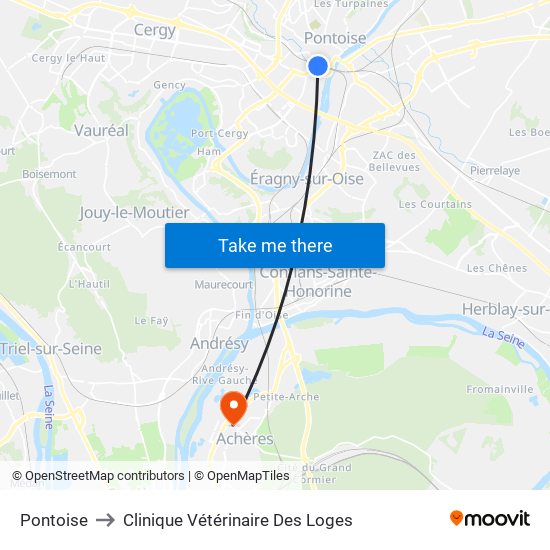 Pontoise to Clinique Vétérinaire Des Loges map