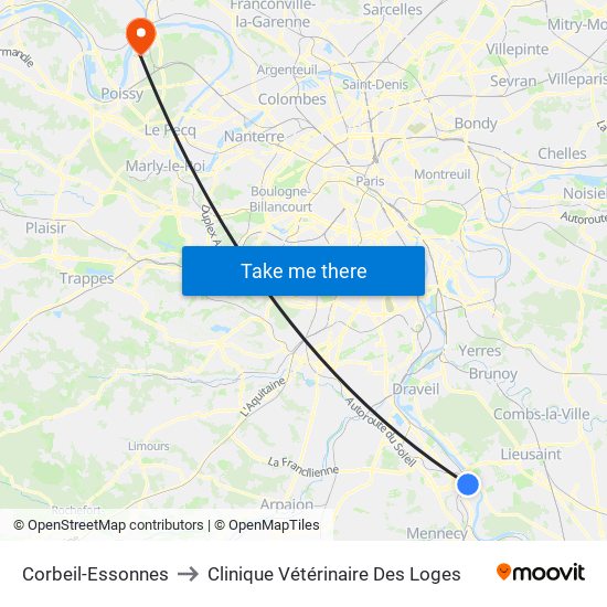 Corbeil-Essonnes to Clinique Vétérinaire Des Loges map