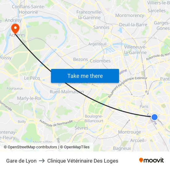 Gare de Lyon to Clinique Vétérinaire Des Loges map