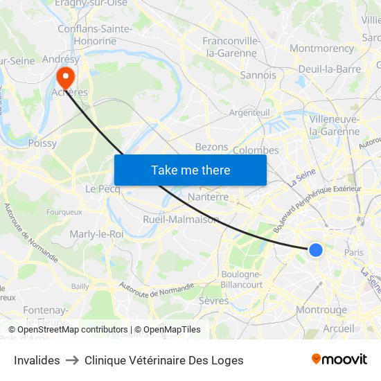 Invalides to Clinique Vétérinaire Des Loges map