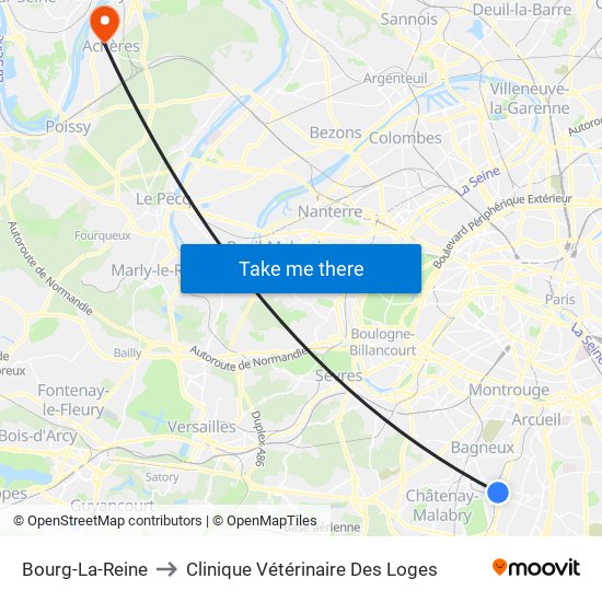 Bourg-La-Reine to Clinique Vétérinaire Des Loges map
