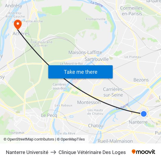 Nanterre Université to Clinique Vétérinaire Des Loges map