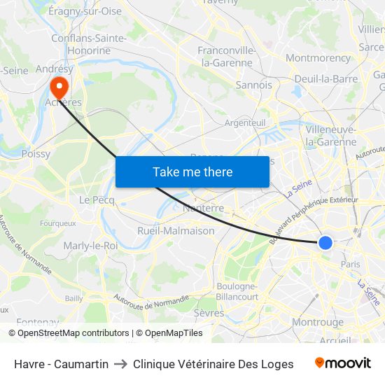 Havre - Caumartin to Clinique Vétérinaire Des Loges map
