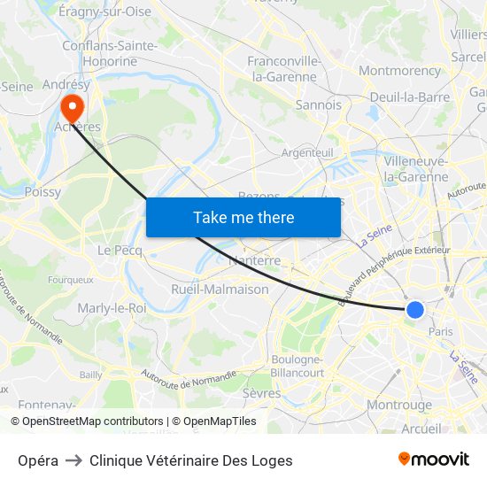 Opéra to Clinique Vétérinaire Des Loges map