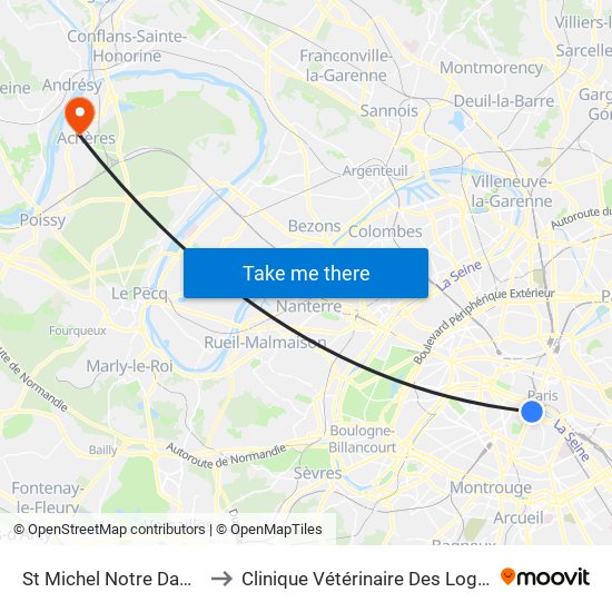 St Michel Notre Dame to Clinique Vétérinaire Des Loges map
