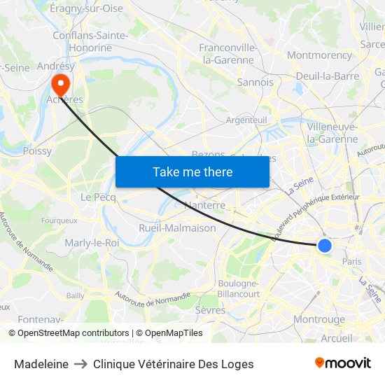 Madeleine to Clinique Vétérinaire Des Loges map