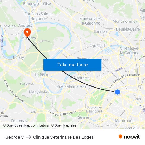 George V to Clinique Vétérinaire Des Loges map