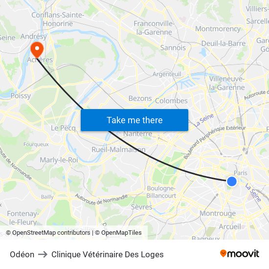 Odéon to Clinique Vétérinaire Des Loges map
