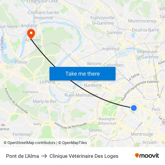 Pont de L'Alma to Clinique Vétérinaire Des Loges map