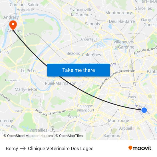 Bercy to Clinique Vétérinaire Des Loges map