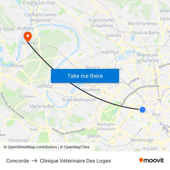 Concorde to Clinique Vétérinaire Des Loges map