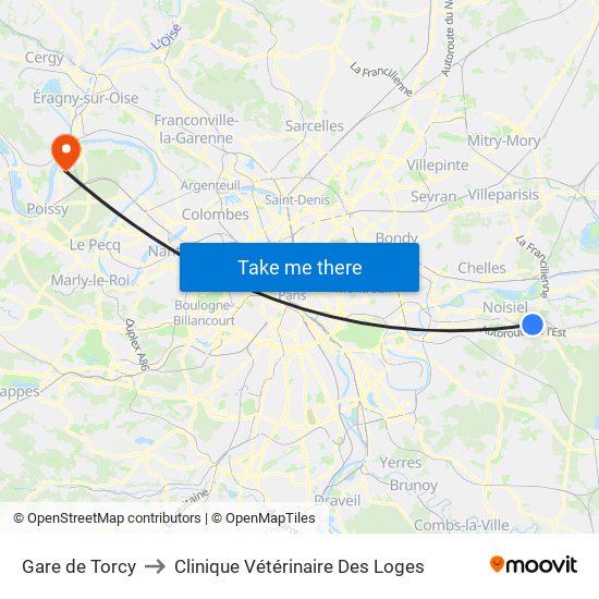 Gare de Torcy to Clinique Vétérinaire Des Loges map