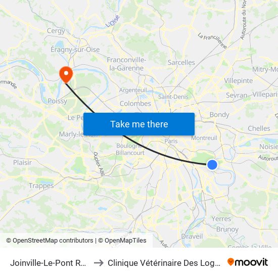 Joinville-Le-Pont RER to Clinique Vétérinaire Des Loges map