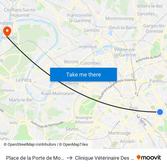 Place de la Porte de Montreuil to Clinique Vétérinaire Des Loges map