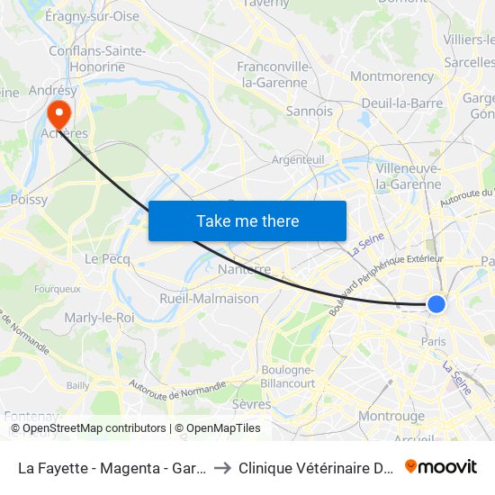 La Fayette - Magenta - Gare du Nord to Clinique Vétérinaire Des Loges map