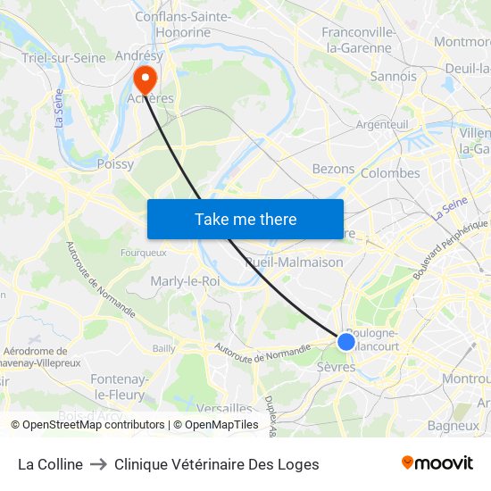 La Colline to Clinique Vétérinaire Des Loges map