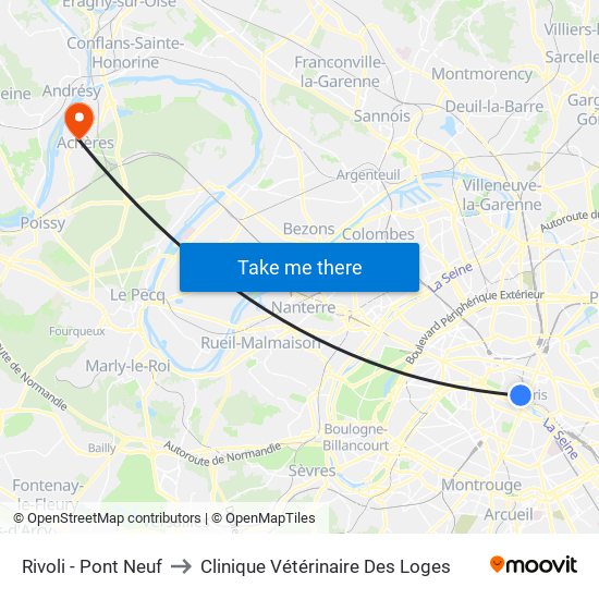 Rivoli - Pont Neuf to Clinique Vétérinaire Des Loges map