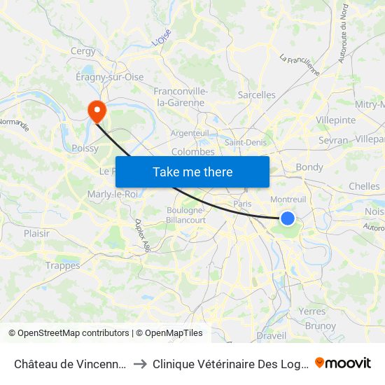 Château de Vincennes to Clinique Vétérinaire Des Loges map