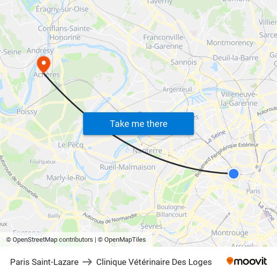 Paris Saint-Lazare to Clinique Vétérinaire Des Loges map