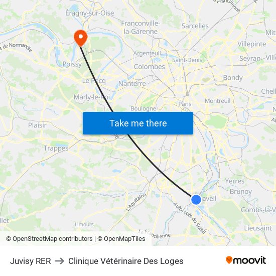 Juvisy RER to Clinique Vétérinaire Des Loges map