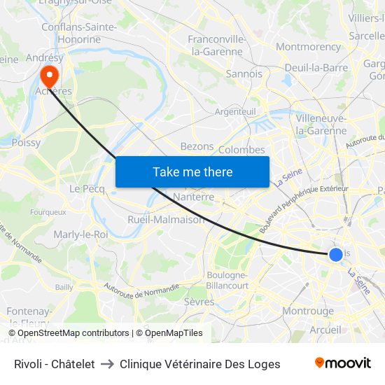Rivoli - Châtelet to Clinique Vétérinaire Des Loges map