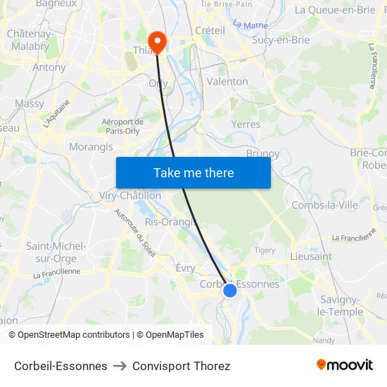 Corbeil-Essonnes to Convisport Thorez map