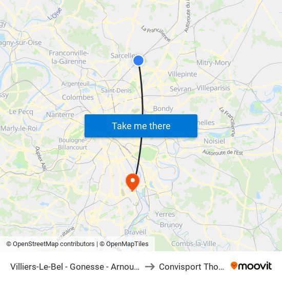 Villiers-Le-Bel - Gonesse - Arnouville to Convisport Thorez map
