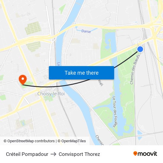 Créteil Pompadour to Convisport Thorez map