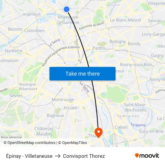 Épinay - Villetaneuse to Convisport Thorez map