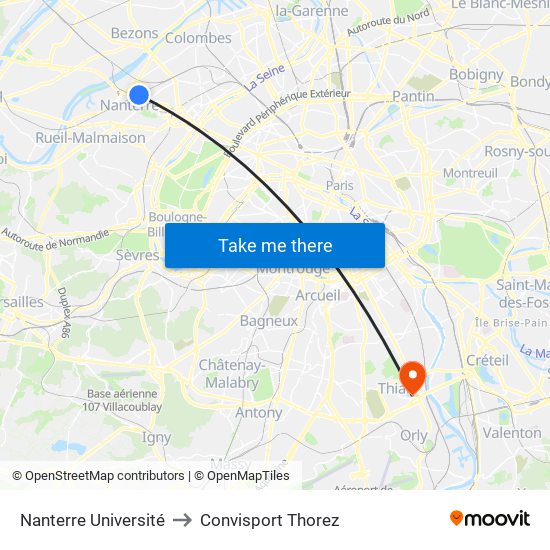 Nanterre Université to Convisport Thorez map