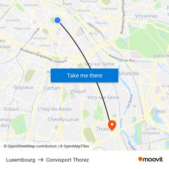 Luxembourg to Convisport Thorez map