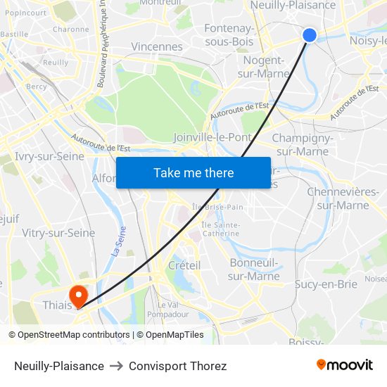 Neuilly-Plaisance to Convisport Thorez map