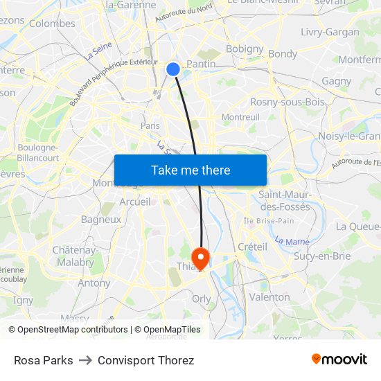 Rosa Parks to Convisport Thorez map