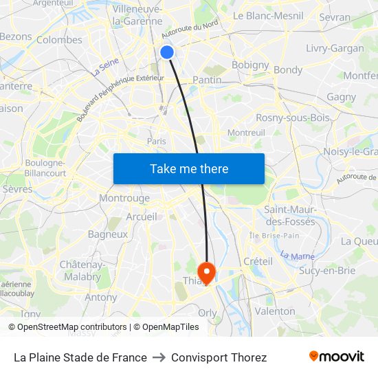 La Plaine Stade de France to Convisport Thorez map