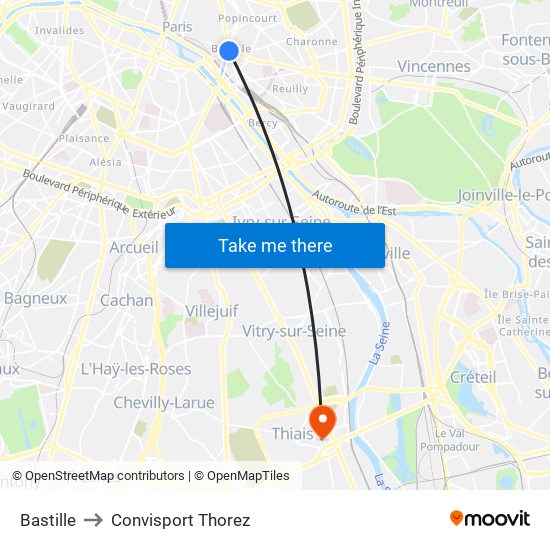 Bastille to Convisport Thorez map